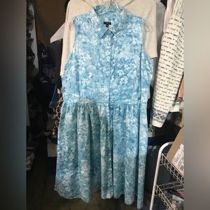 Talbots 16W Woman’s collard blue white sleeveless button down dress with pockets
